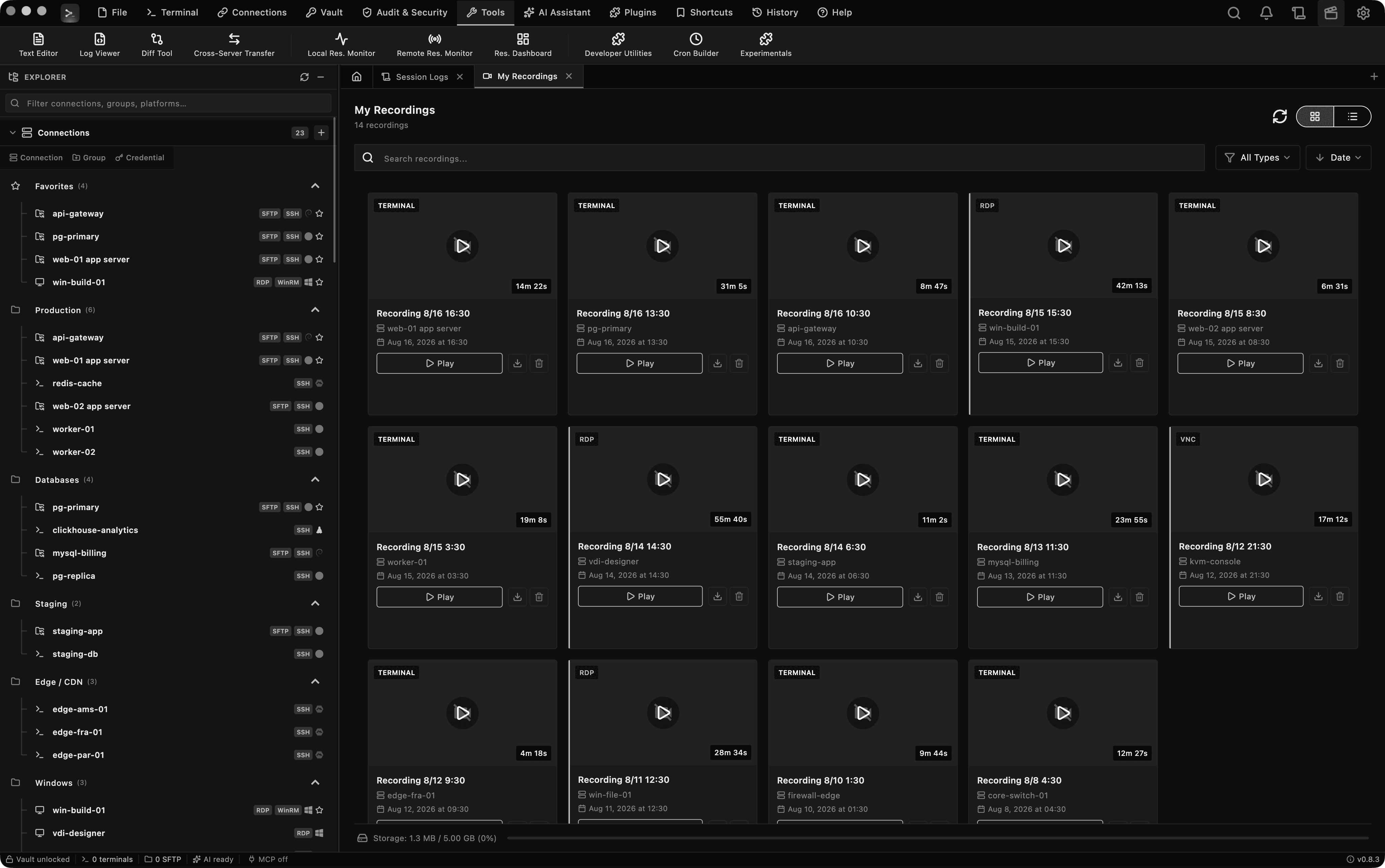 Replay any session, on demand, Edgely Console