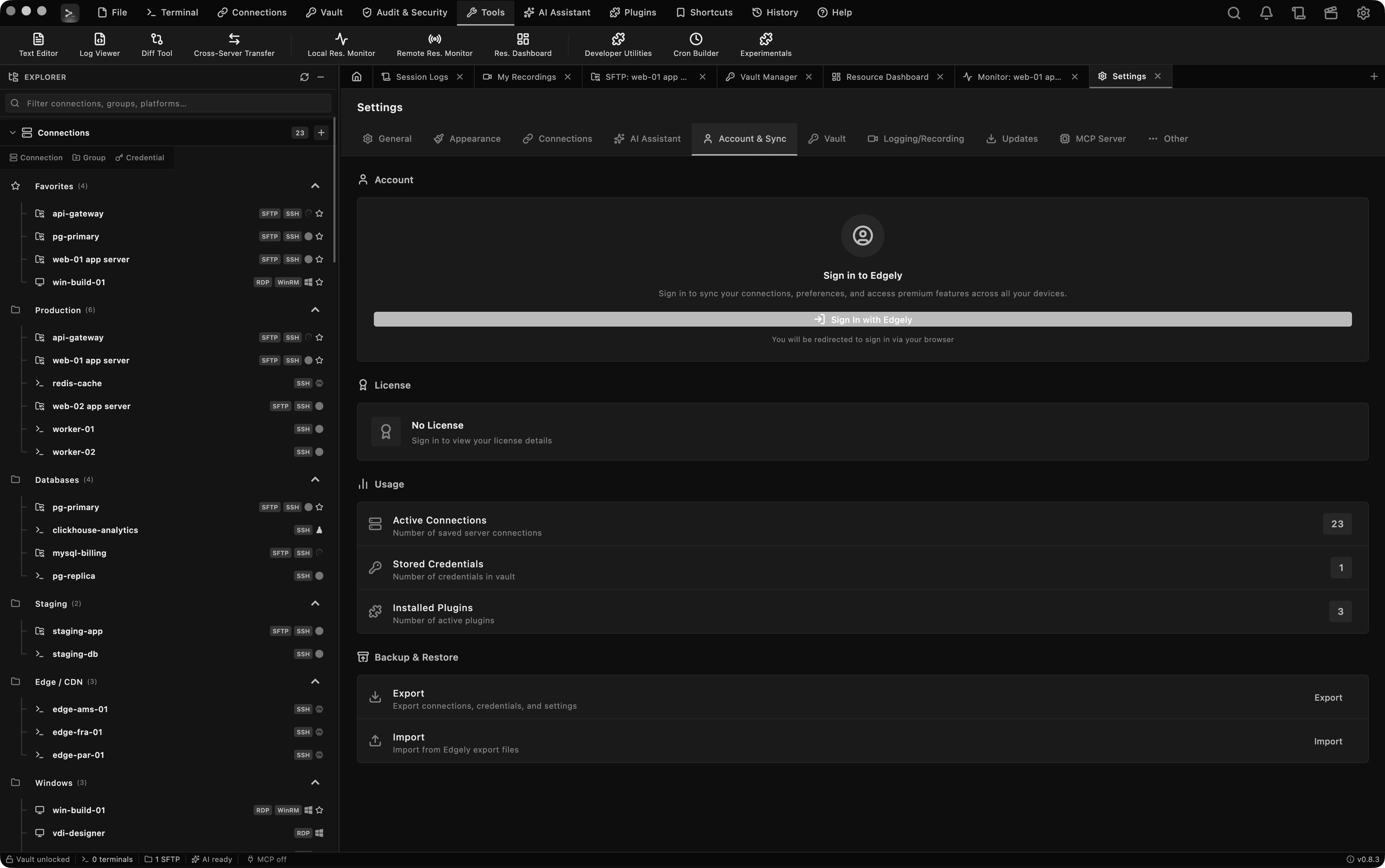 Cross-Device Sync, Edgely Console