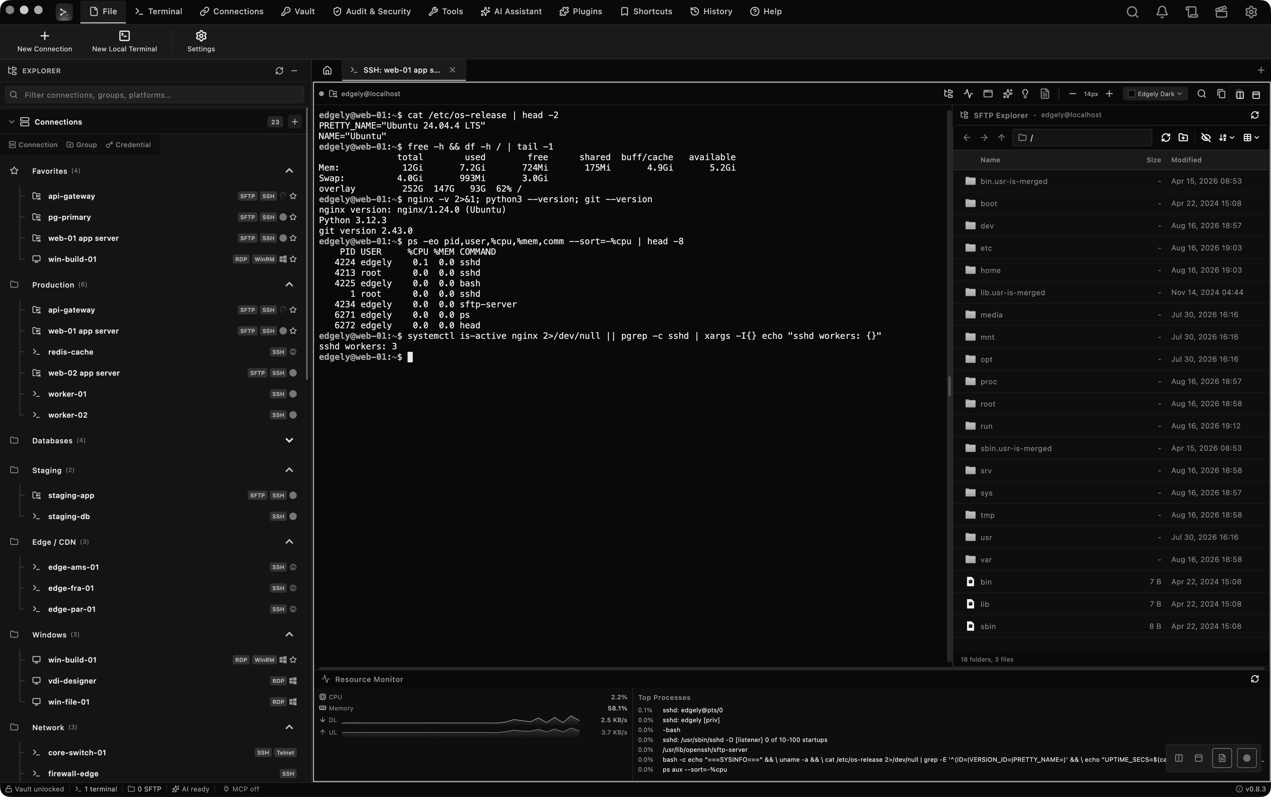 SSH & Terminal, Edgely Console