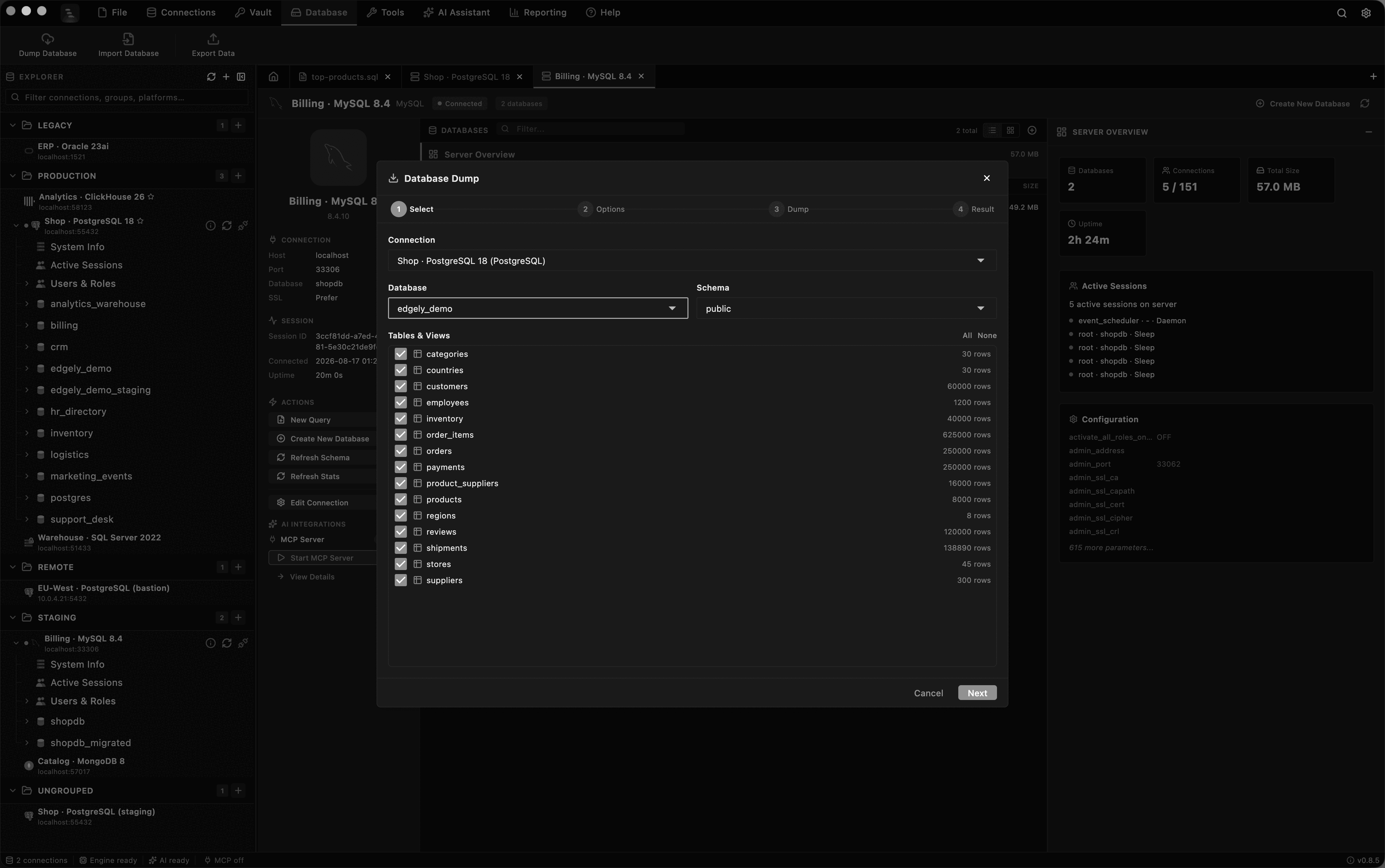 Dump & Restore, Edgely Database Manager