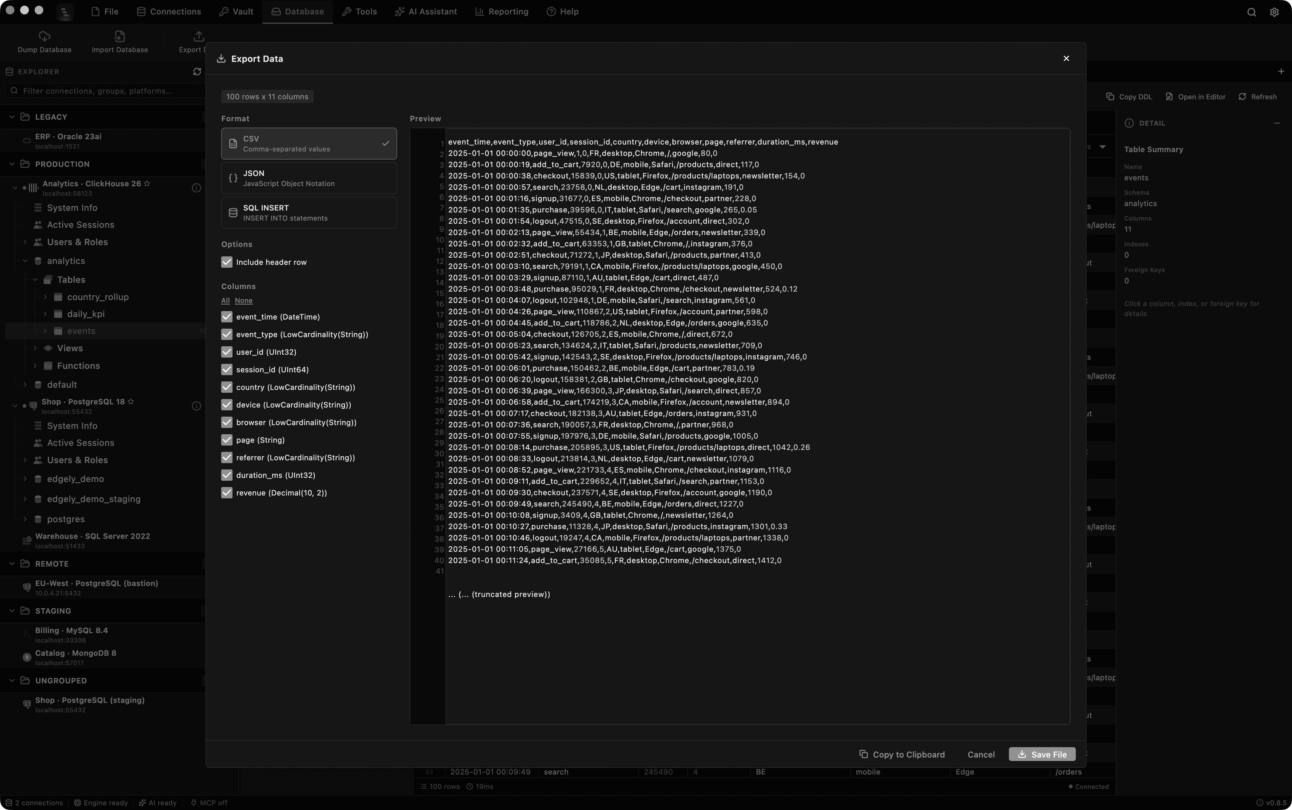 Import / Export, Edgely Database Manager