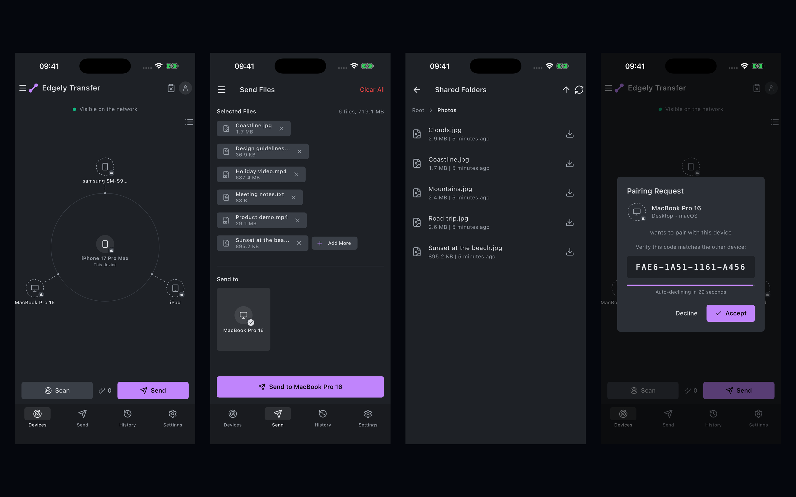 Full-featured mobile app, Edgely Transfer