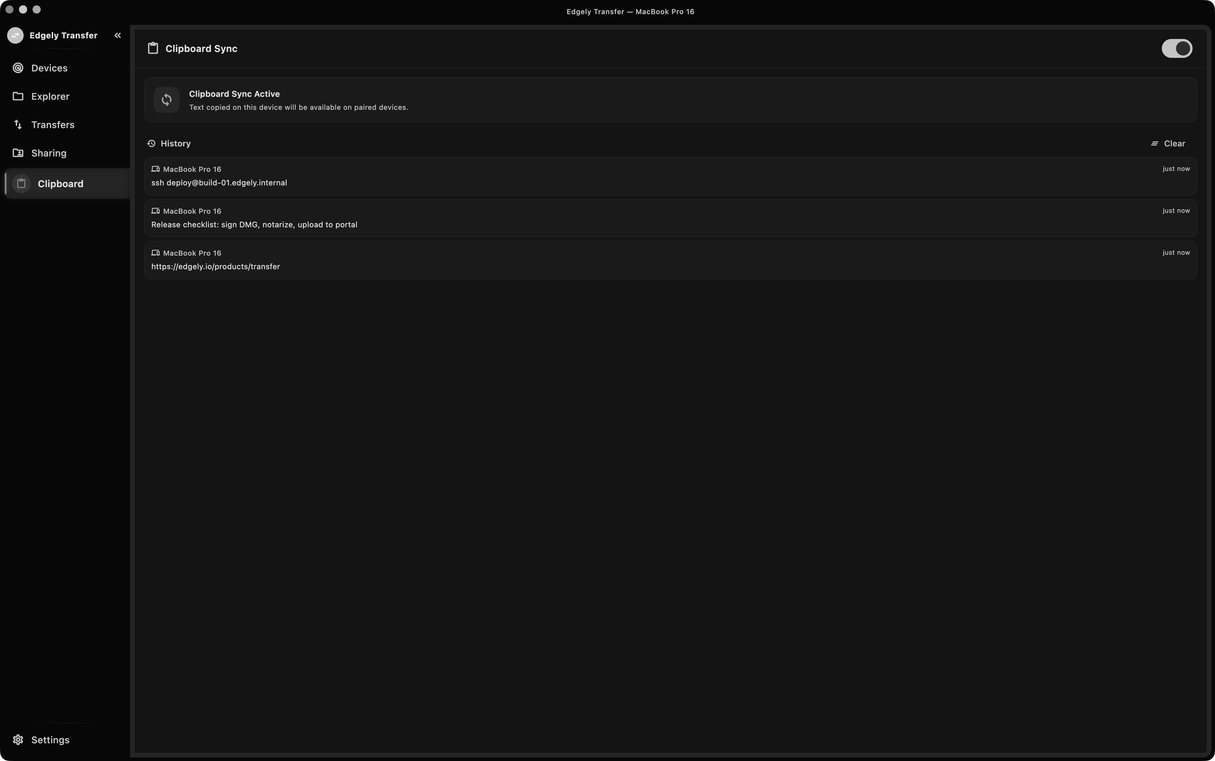 Clipboard Sync, Edgely Transfer